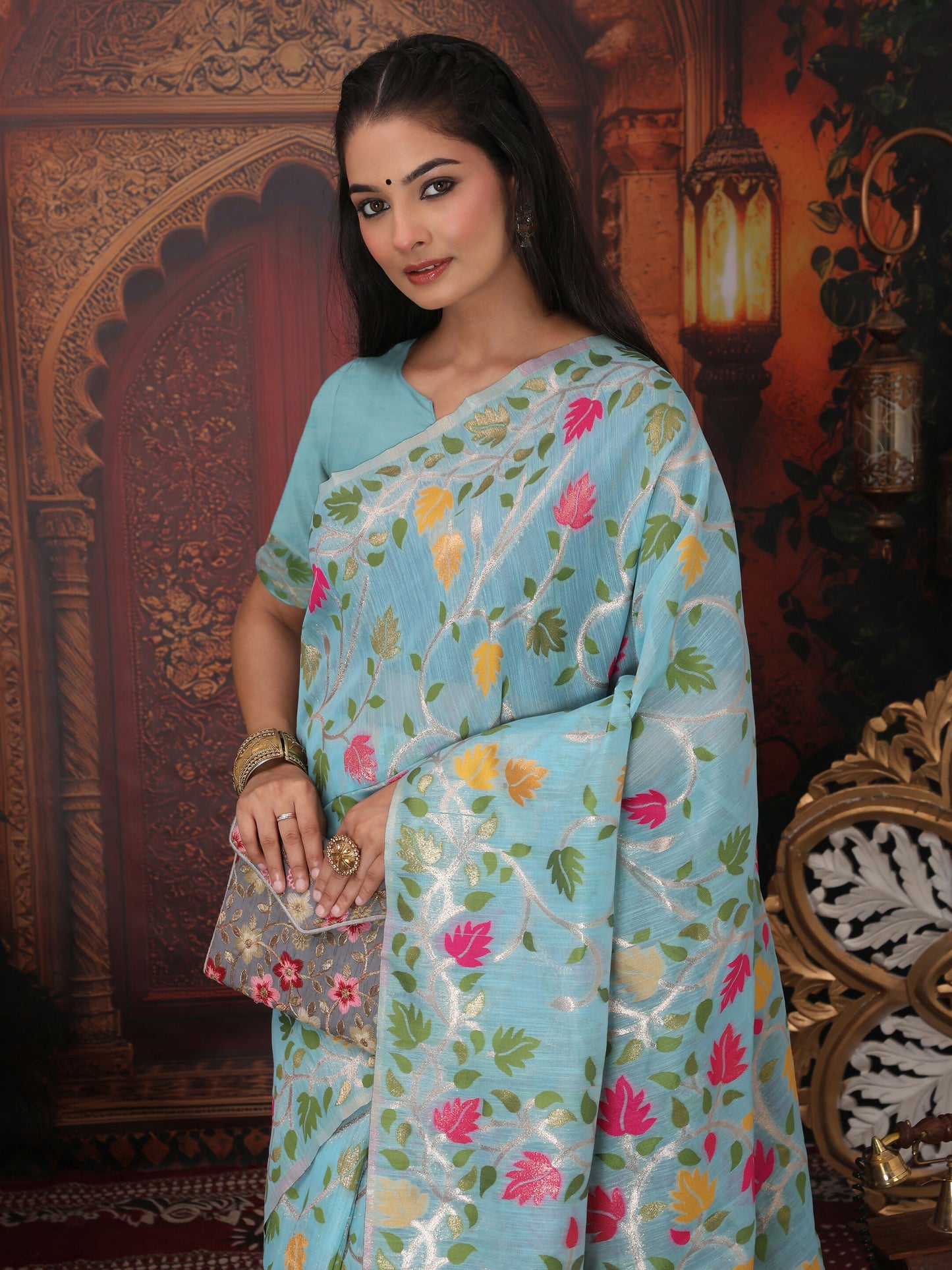 Shree Shyam Fashion Linen Cotton Sky Blue Saree