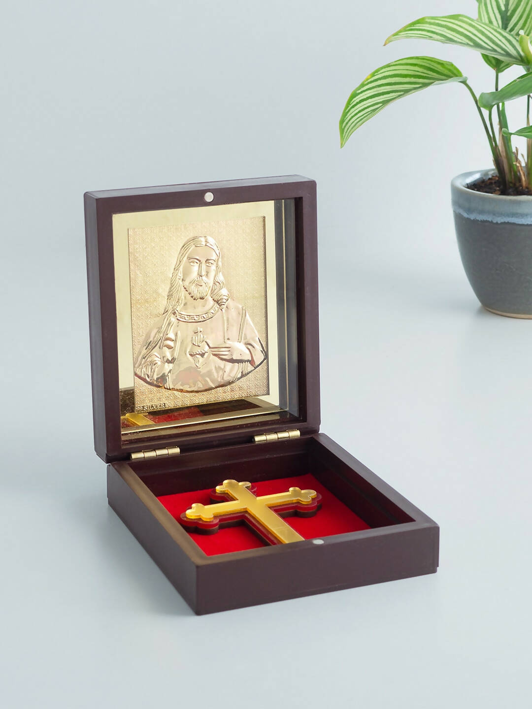 Golden Peacock Brown & Red 24 Ct Gold Foil Lord Jesus Christ | Swadesiicart