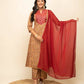 FIORRA Women's Brown Cotton A-Line Kurta Pant With Dupatta - Swadesiicart