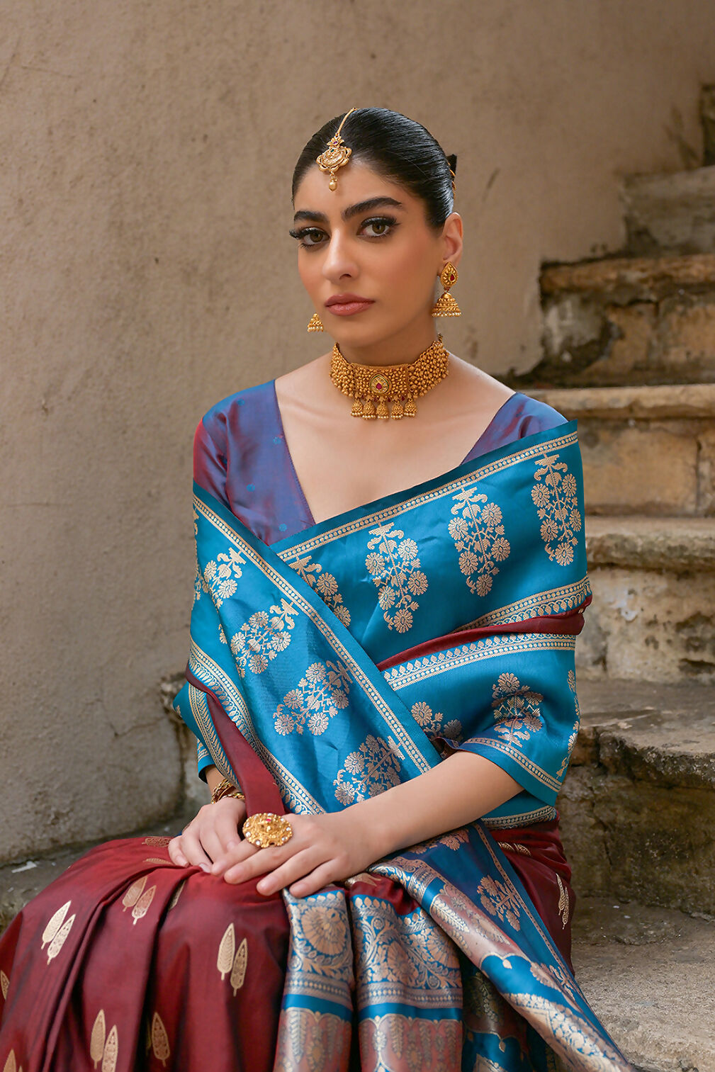Vishnu Weaves Women's Coffee Kanchi Silk Woven Saree with Blouse - Swadesiicart