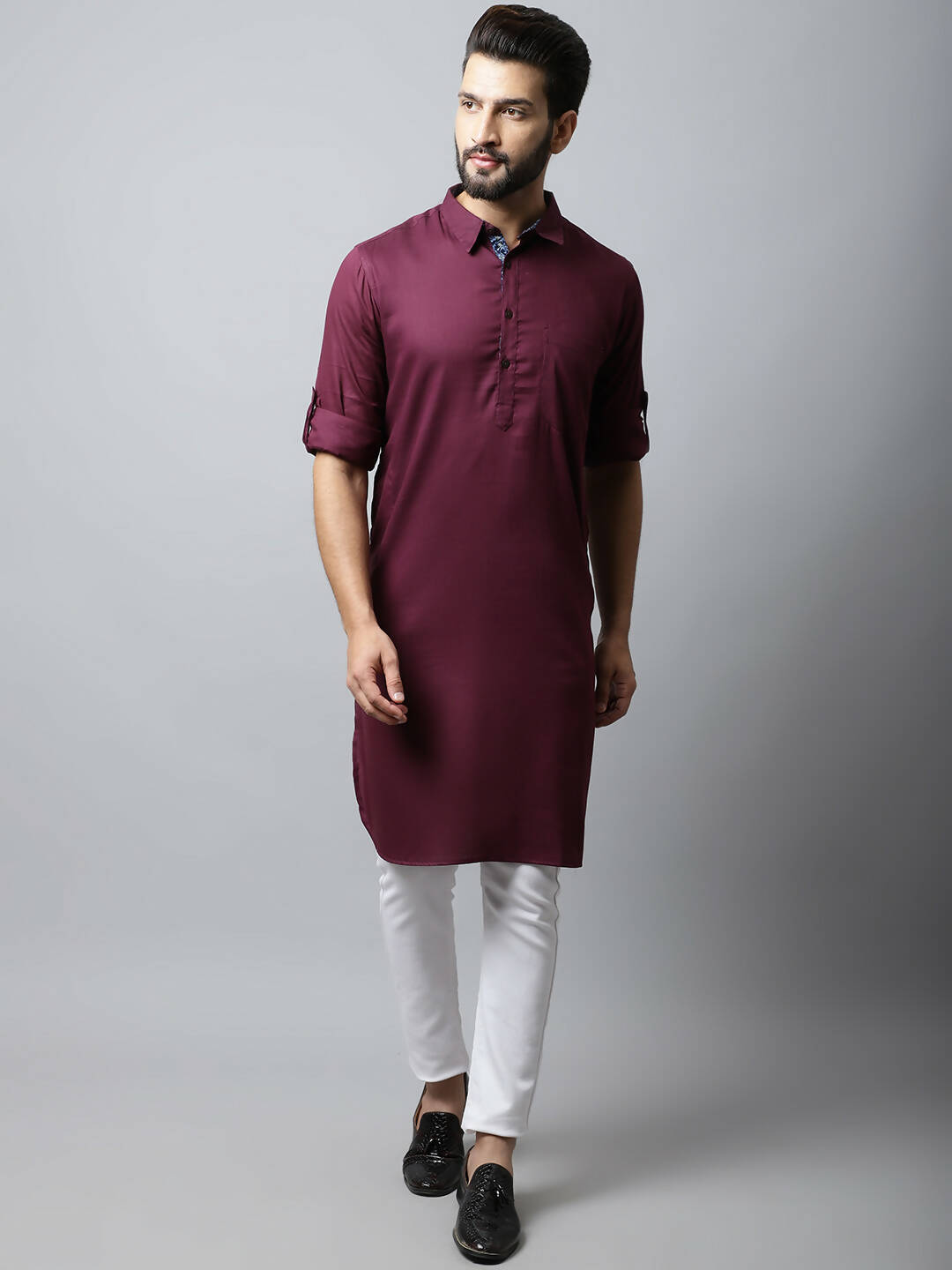 Even Apparels Maroon Color Pure Cotton Solid Men's Kurta With Shirt Collar (MMS755) | Swadesiicart