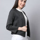 Even Apparels Black Polywool Open Front Statement Women's Jacket | Swadesiicart