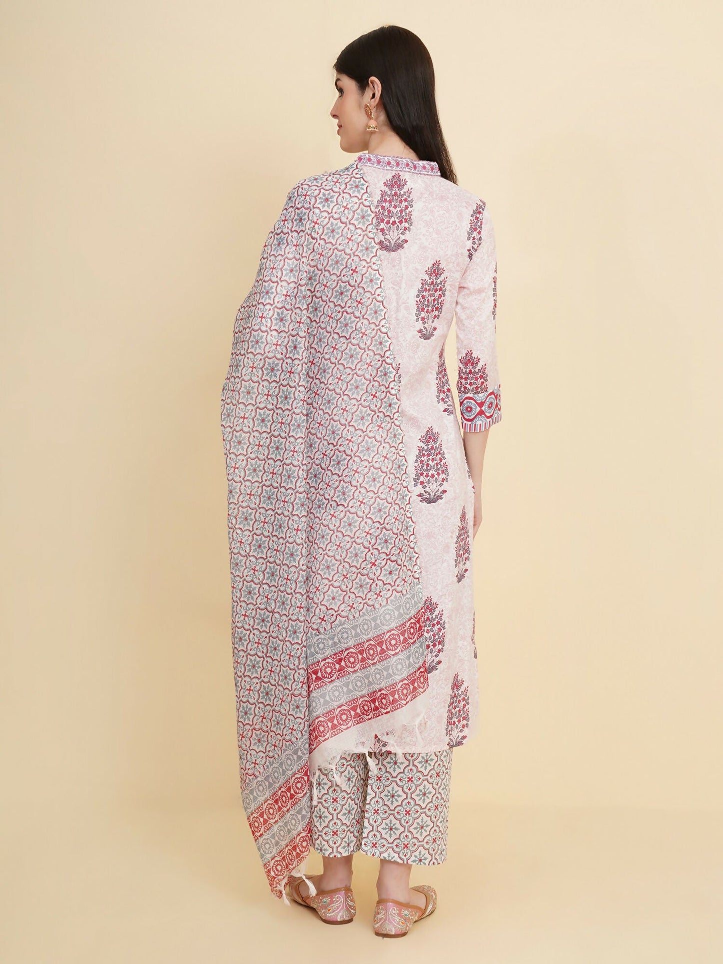 Designer Stylish White Cotton Stitched Suit With Dupatta - Tanisha | Swadesiicart