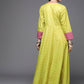 Ahalyaa Women Lime Yellow & Pink Printed Pleated A-Line Maxi Ethnic Dress | Swadesiicart