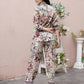 Cream Rayon Floral Printed Top with Matching Bottom - Eesha - Swadesiicart