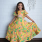 Aayaa Designer Printed Chinon Crochet Sequance Kids Lehenga Choli - Yellow
