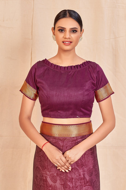 Vamika Wine Designer Cadbury Chiffon Banarasi Lace Saree | Swadesiicart