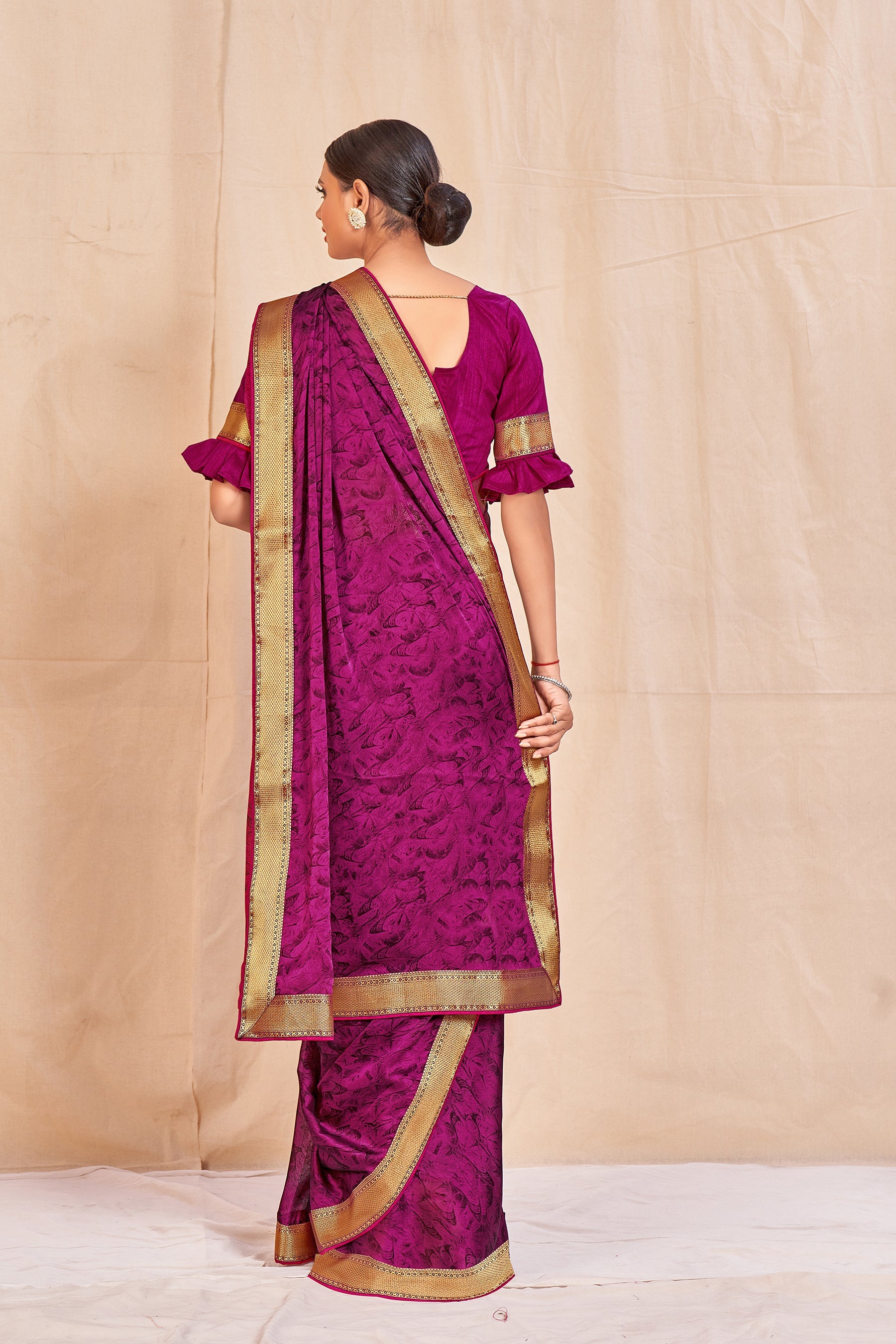 Vamika Purple Designer Cadbury Chiffon Banarasi Lace Saree | Swadesiicart