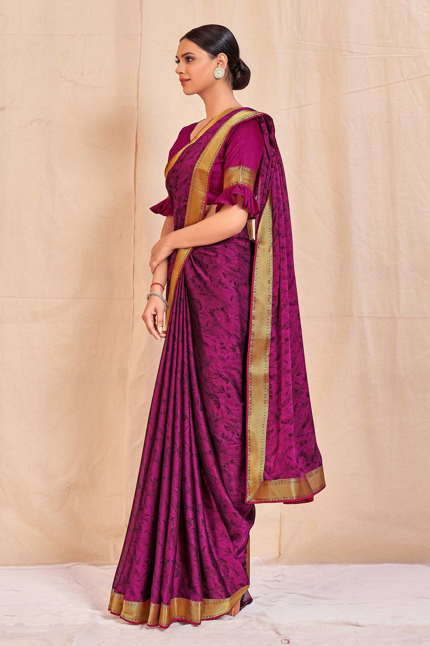Vamika Purple Designer Cadbury Chiffon Banarasi Lace Saree | Swadesiicart