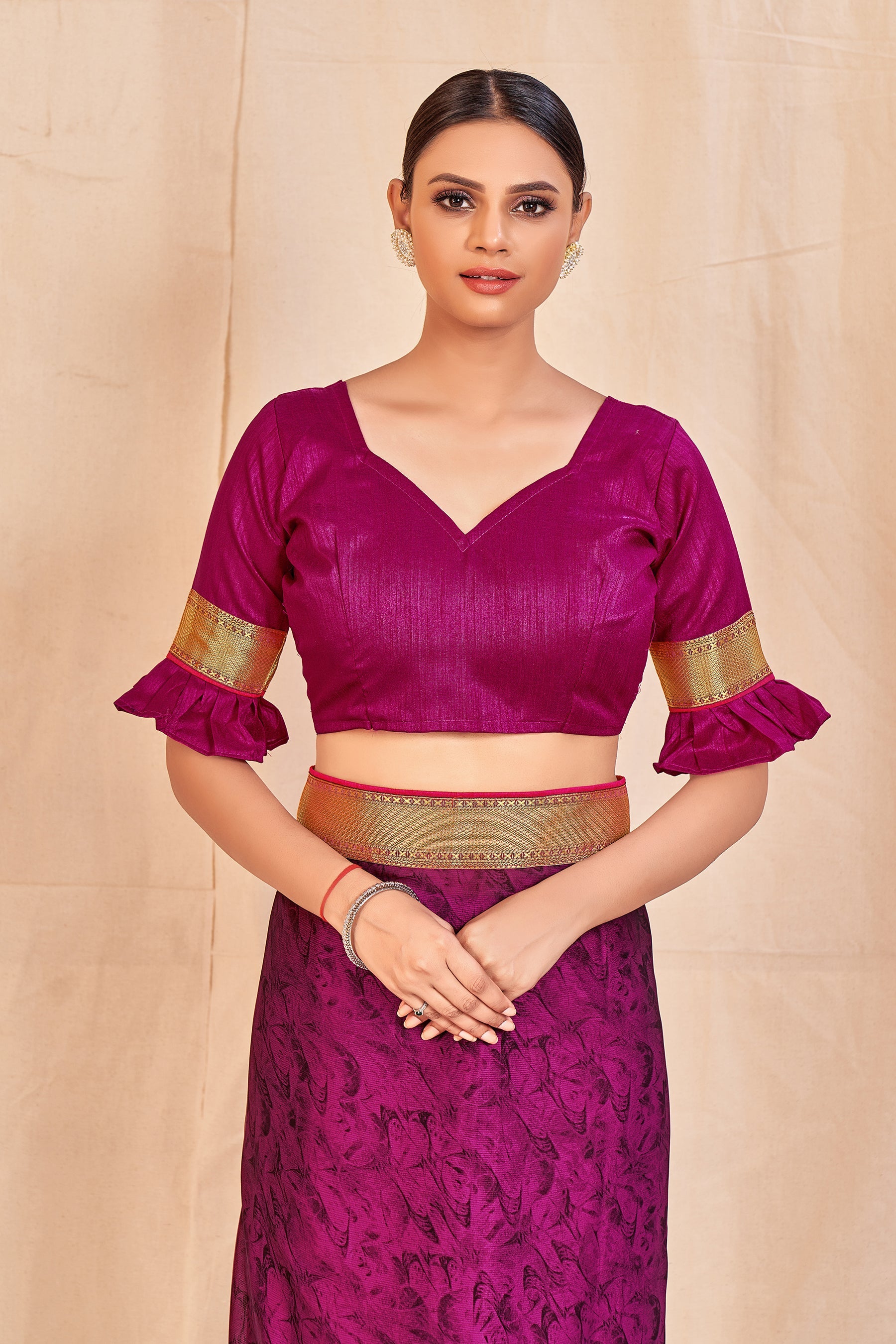 Vamika Purple Designer Cadbury Chiffon Banarasi Lace Saree | Swadesiicart
