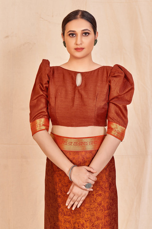 Vamika Orange Designer Cadbury Chiffon Banarasi Lace Saree | Swadesiicart
