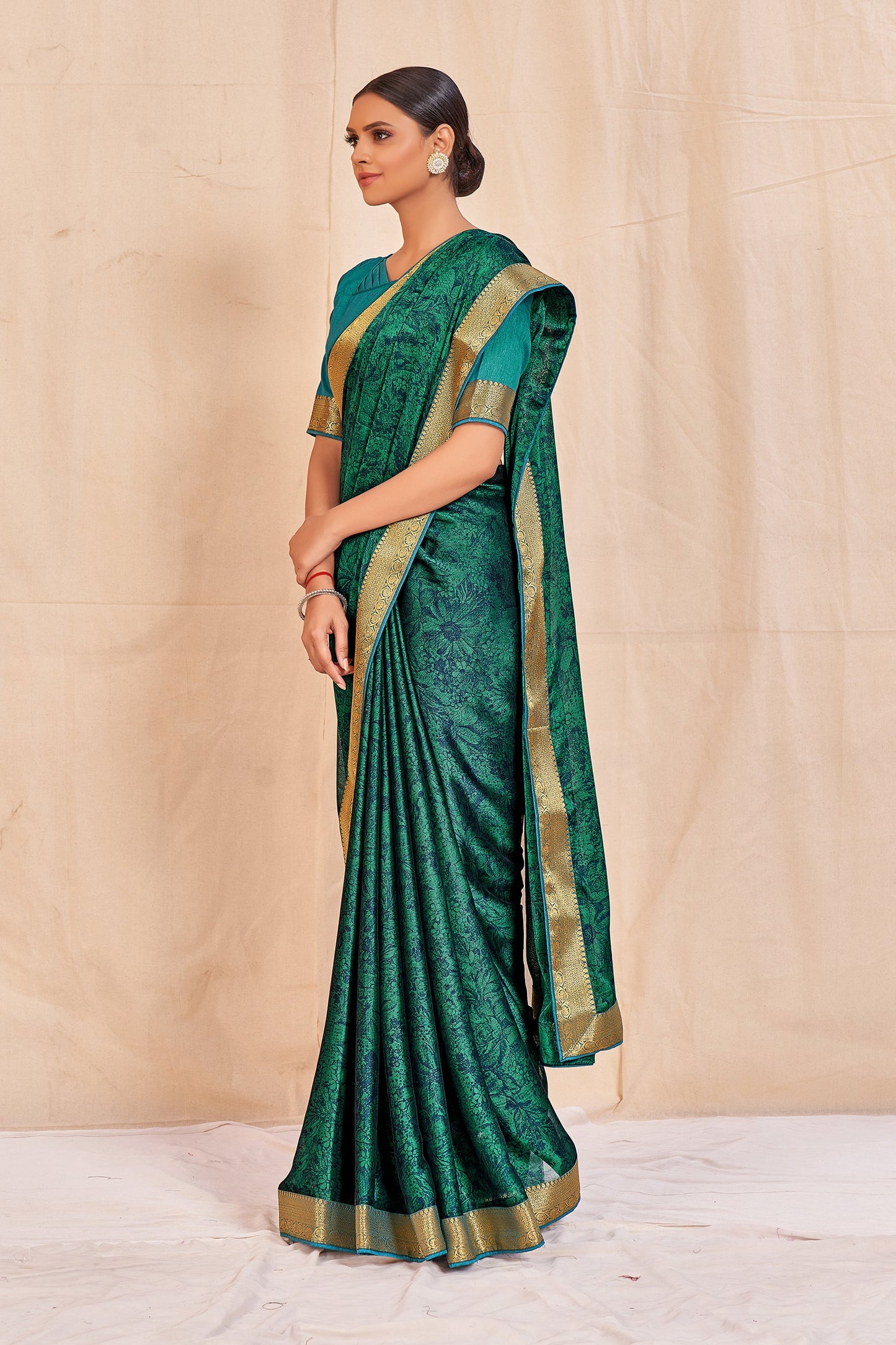 Vamika Rama Green Designer Cadbury Chiffon Banarasi Lace Saree | Swadesiicart
