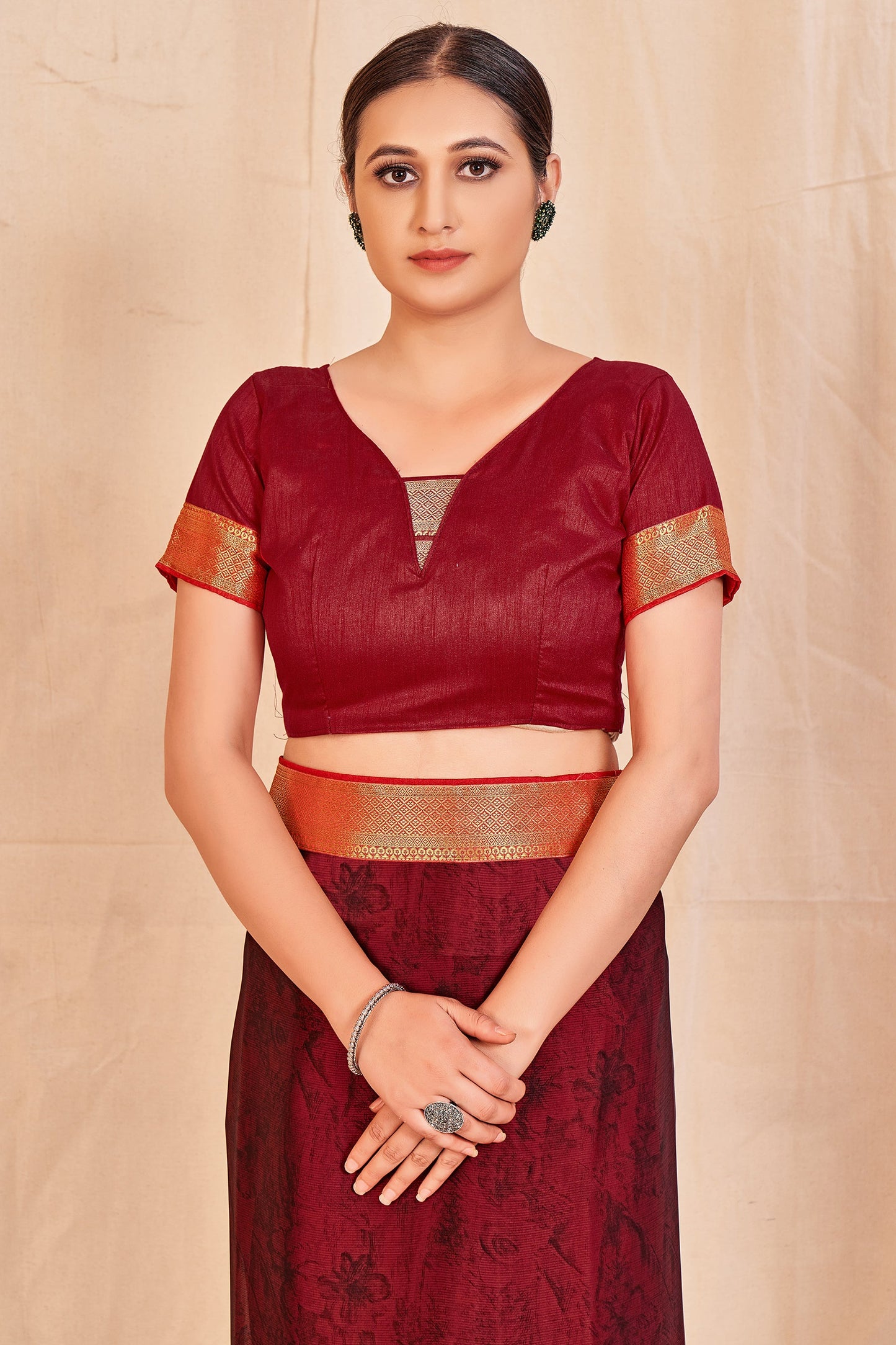 Vamika Maroon Designer Cadbury Chiffon Banarasi Lace Saree | Swadesiicart