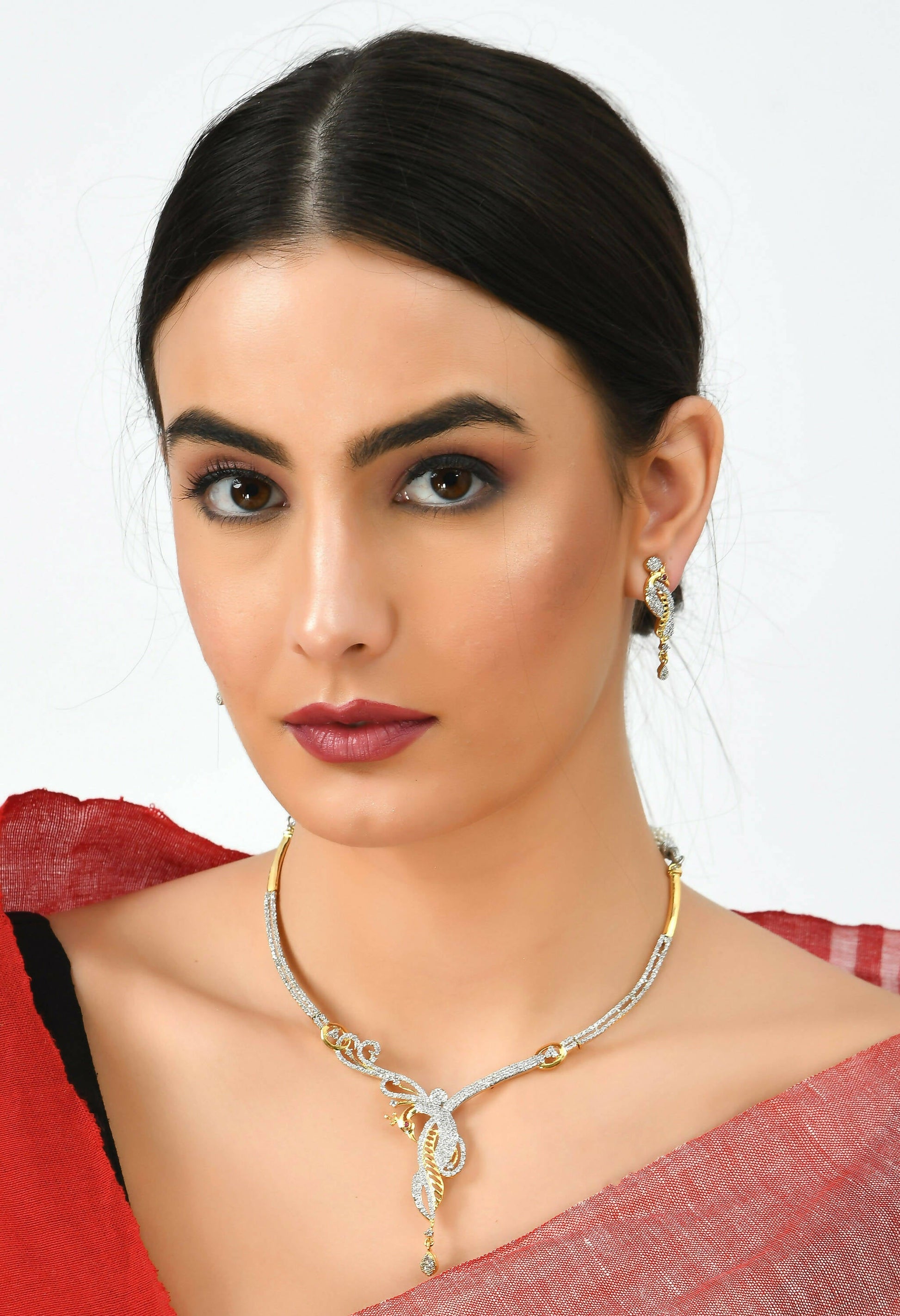 Mominos Fashion Johar Kamal Silver-Plated American Diamond Choker Set | Swadesiicart