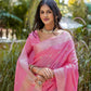 Vishnu Weaves Women's Pink Pure Cotton Zari Woven Saree with Blouse - Swadesiicart