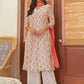 Janasya Women's White Chiffon Lurex Floral Printed Festive Straight Kurta Set | Swadesiicart