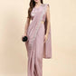 Pink Silk Satin Solid Ready to wear Saree with stitched Blouse - Satiksha | Swadesiicart