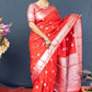 Jyoti Fashion Women's Red Soft Banarasi Silk Zari Woven Saree with Blouse | Swadesiicart