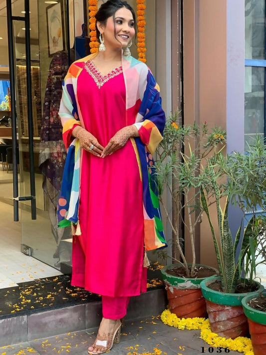 Partywear Designer Tameta Viscos Chanderi Stitched Suit With Dupatta - Tanisha | Swadesiicart