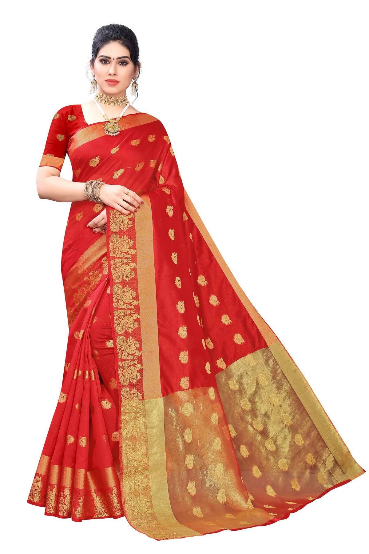 Vamika Banarasi Jacquard Weaving Red Saree | Swadesiicart