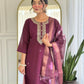 The52 Wine Women's Gorgeous Rayon Fabric Embroidered Work Straight Kurta Pant and Dupatta Set - Swadesiicart