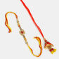 NVR Women & Men Set of 2 Red & Gold-Toned Stone-Studded Bhaiya Bhabhi Rakhi With Roli Chawal & Chocolate | Swadesiicart