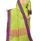 Vamika Ethnic Fire Parrot Green Cotton Silk Saree | Swadesiicart