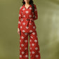 Myshka Women's Rust Printed Polo Collar Party Top With Trousers Co-ord set - Swadesiicart