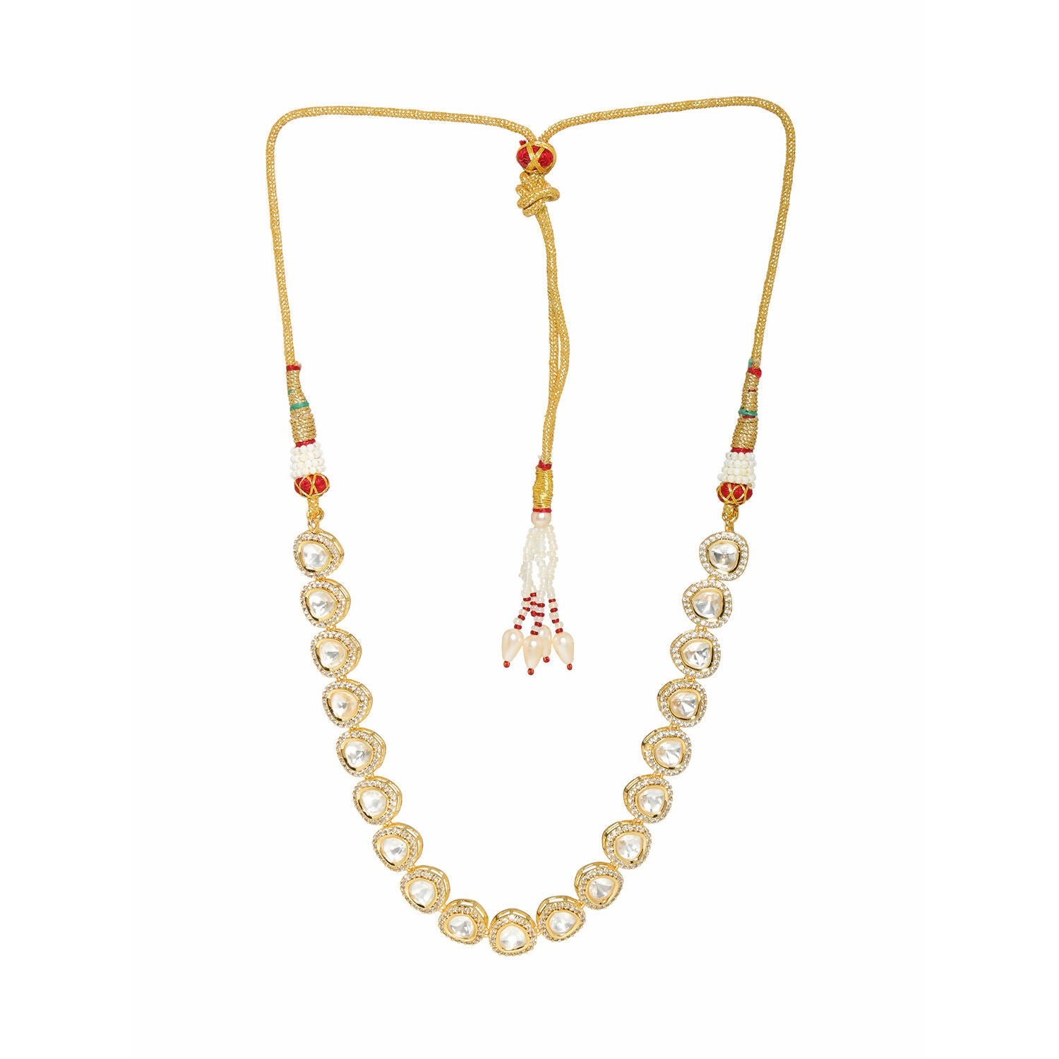 Kundan and Daimond Neckpiece in Brass (Gold) - Ruby Raang | Swadesiicart