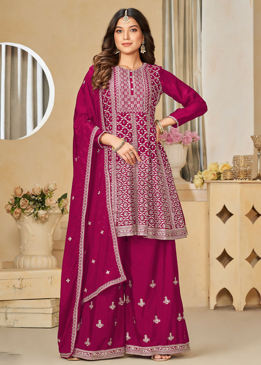 Chinnon Rani Pink Embroidered Palazzo Salwar Suit - Emponline | Swadesiicart