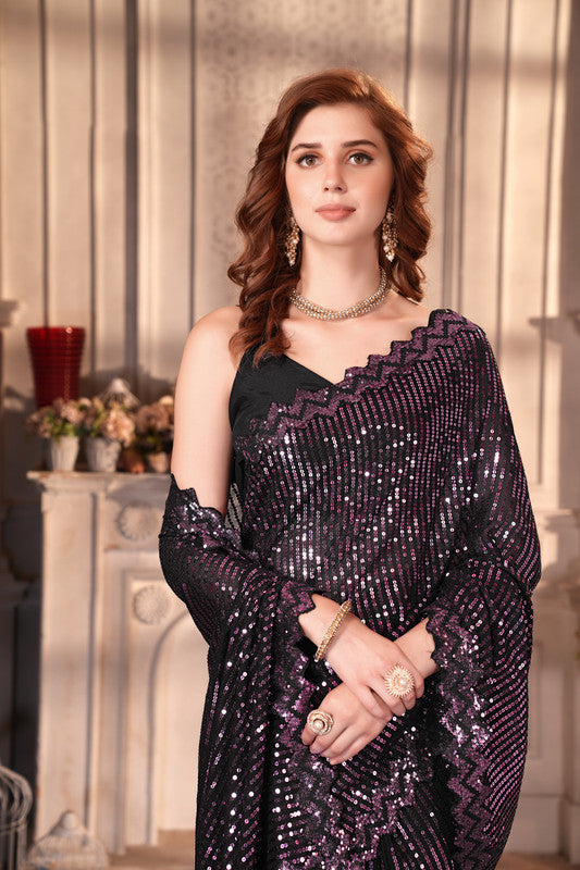 Dishitha Creation Indian Women's Designer Georgette Sequence Saree - Purple | Swadesiicart