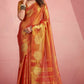 Anaita Orange Silk Tissue Zari Weaving Work Saree With Blouse Piece