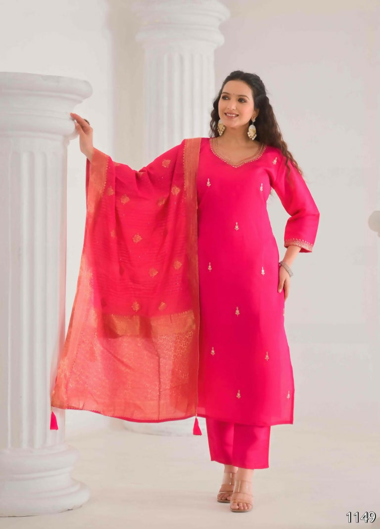 Ethnic Festive Wear Viscose Chanderi Pink Stitched Suit With Dupatta - Tanisha | Swadesiicart