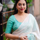 Green Poly Chiffon Striped Saree with Unstitched Blouse - Hiral Fashion | Swadesiicart