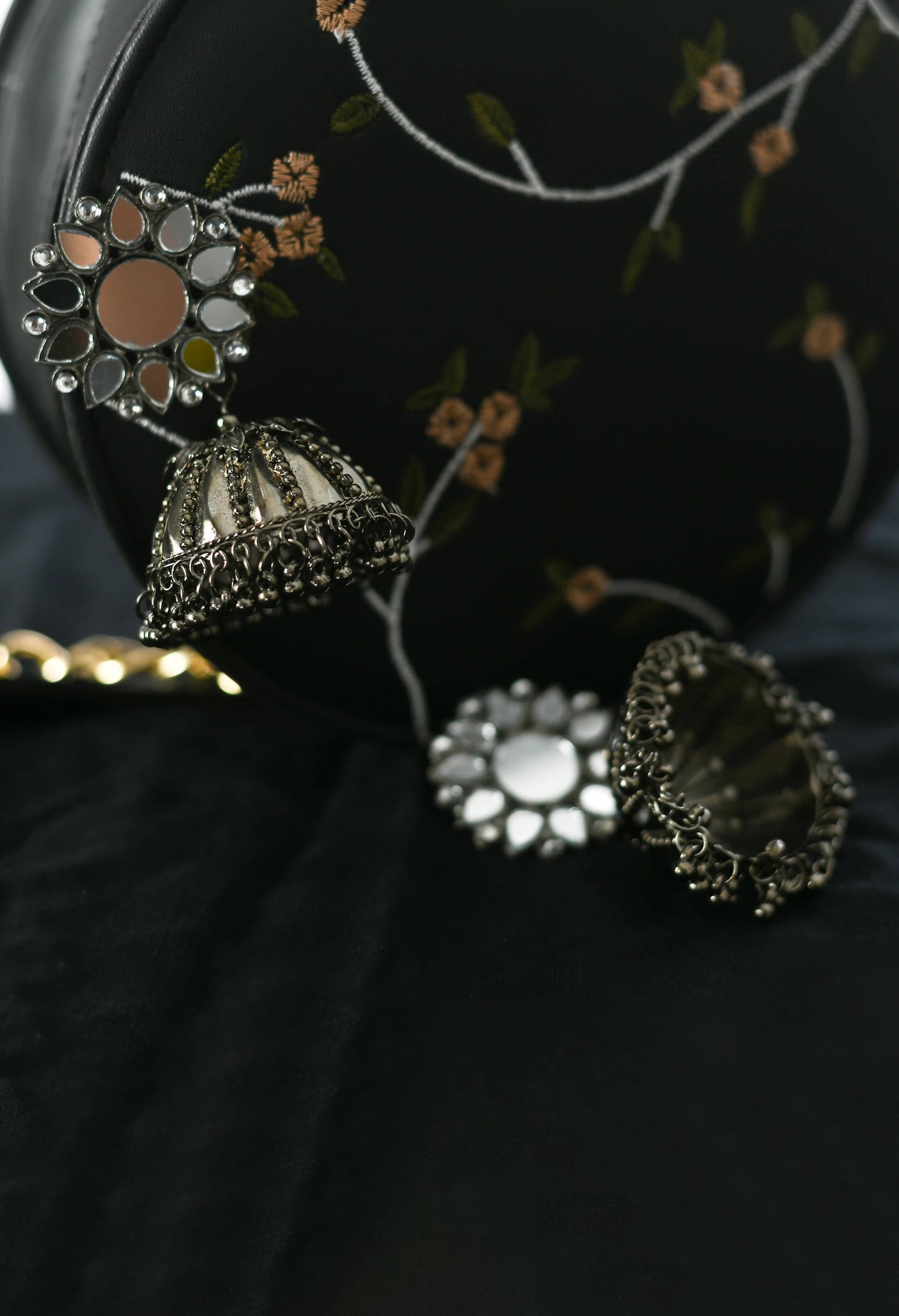 Mominos Fashion Johar Kamal Silver-Plated With Mirror Earrings Jhumkas - Swadesiicart