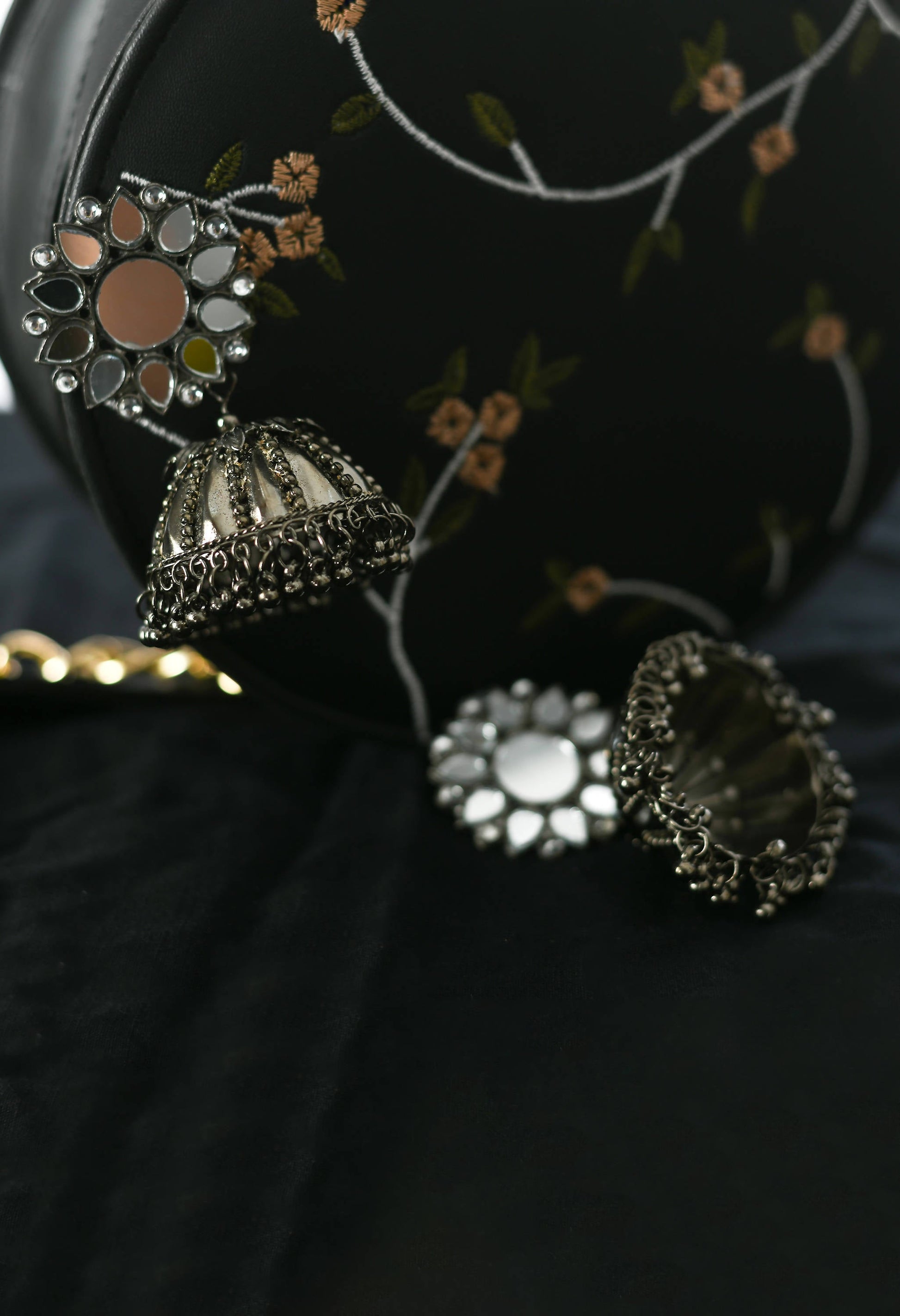 Mominos Fashion Johar Kamal Silver-Plated With Mirror Earrings Jhumkas - Swadesiicart
