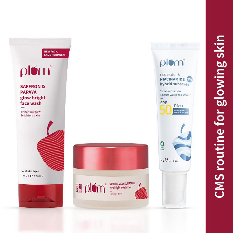 Plum CSM Combo - Saffron Face Wash Saffron Moisturizer & Niacinamide & Rice Water SPF Sunscreen - Swadesiicart