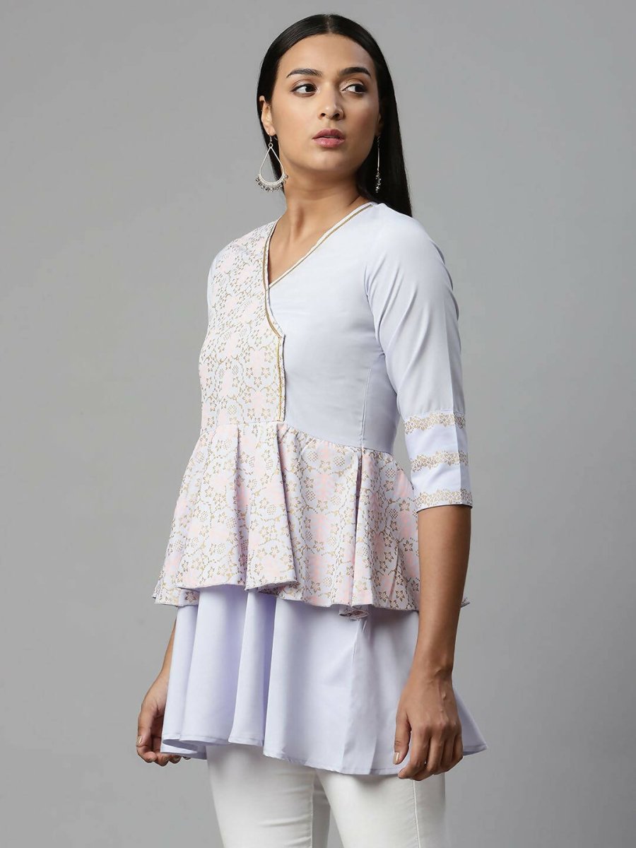 Ahalyaa Women Summer Blue Crepe Printed Tunic | Swadesiicart
