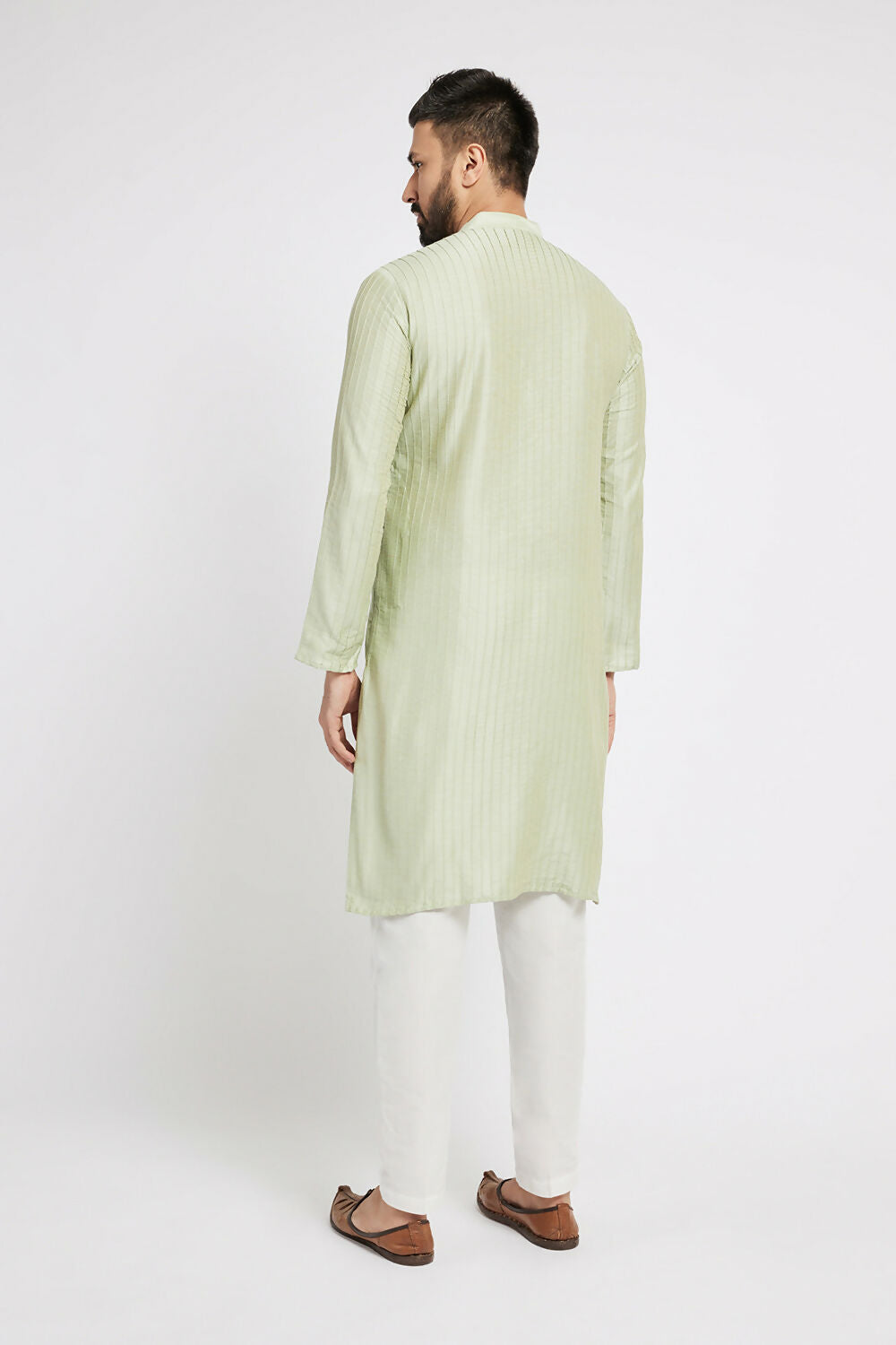 Ethnic India Green Men's Kurta Striped Polyester | Swadesiicart