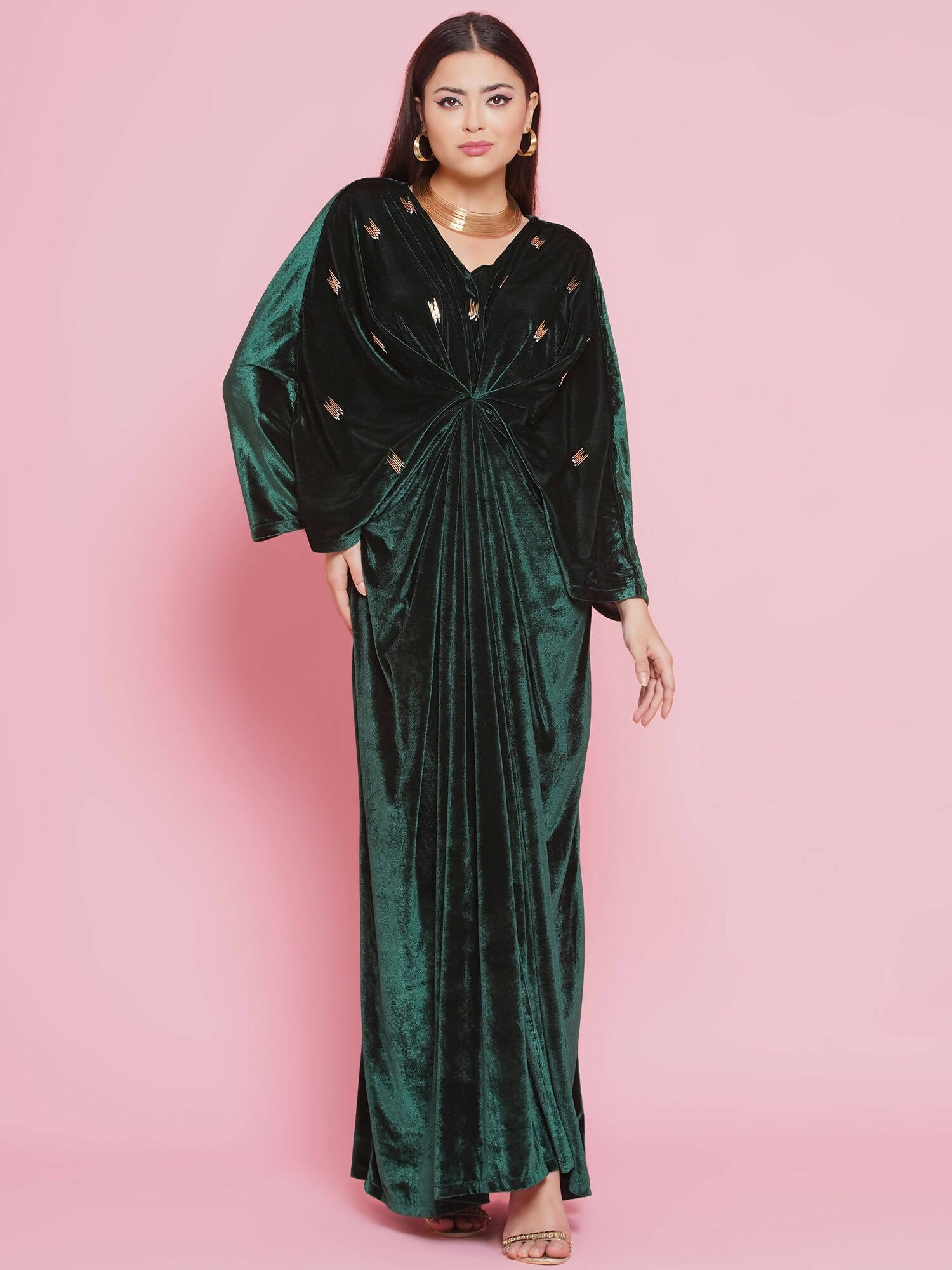 Women Republic Green Velvet Hand Embellished Gown | Swadesiicart