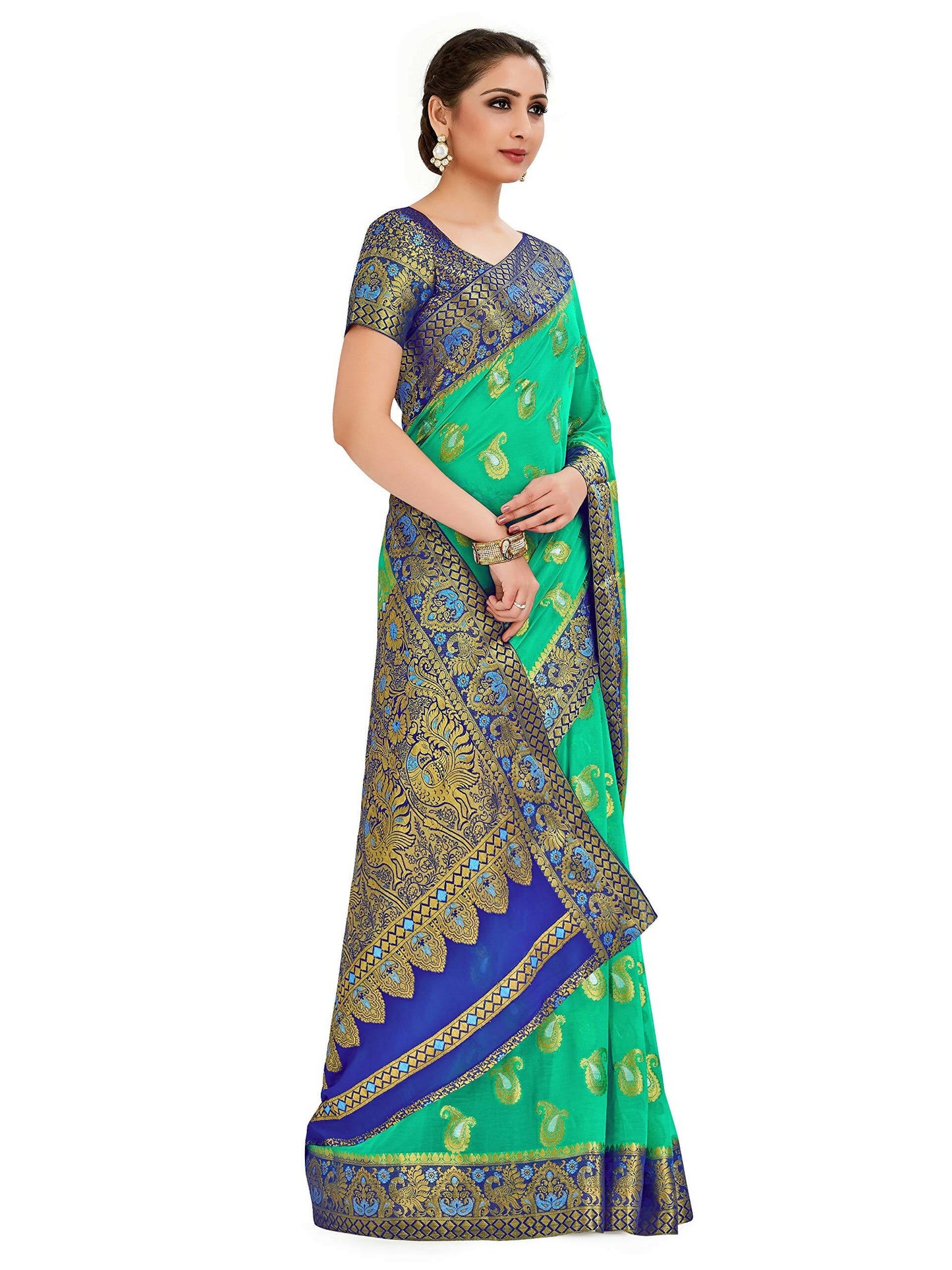 Mimosa Women's Green Banarasi Chiffon Saree | Swadesiicart
