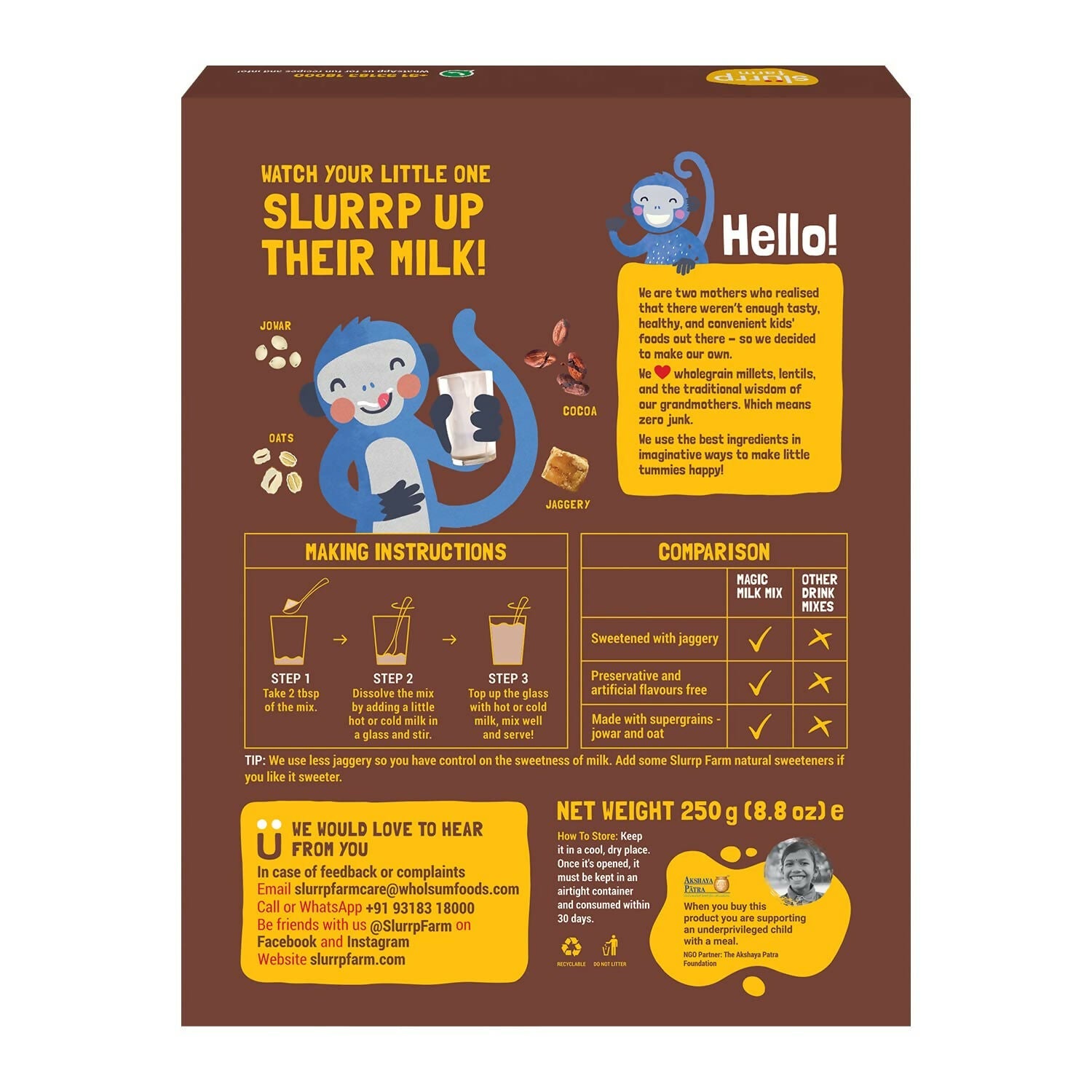 Slurrp Farm Chocolate Milk Mix Sweetened with Jaggery Powder - Swadesiicart