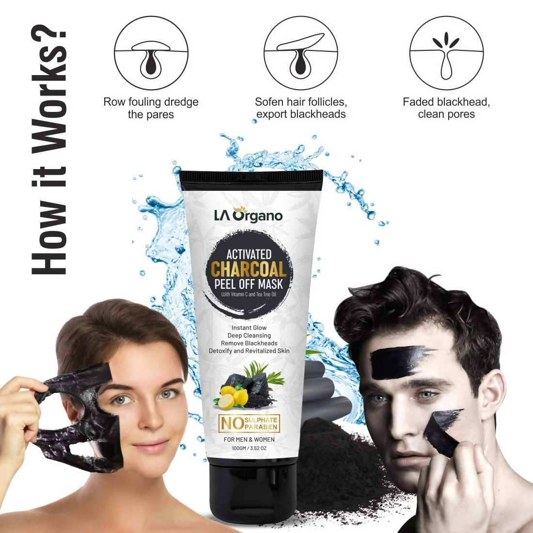 LA Organo Blackhead Remover Activated Charcoal Peel Off Mask | Swadesiicart