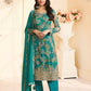 Anaita Teal Green Chinon Stitched Suit with Multi Digital Print
