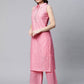 Ahalyaa Women Light Pink Colour Pure Cotton Printed Kurta Palazzo Set | Swadesiicart