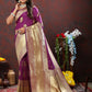 Lorenvalley Fashion Wine Soft Silk Woven Design Gold Zari Weaving Saree - Swadesiicart