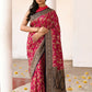 Joban Fashion Hot Pink Crepe Chiffon Pure Handloom Banarasi Silk Saree | Swadesiicart