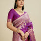 Vishnu Weaves Women's Purple Banarasi Silk Zari Woven Saree with Blouse - Swadesiicart