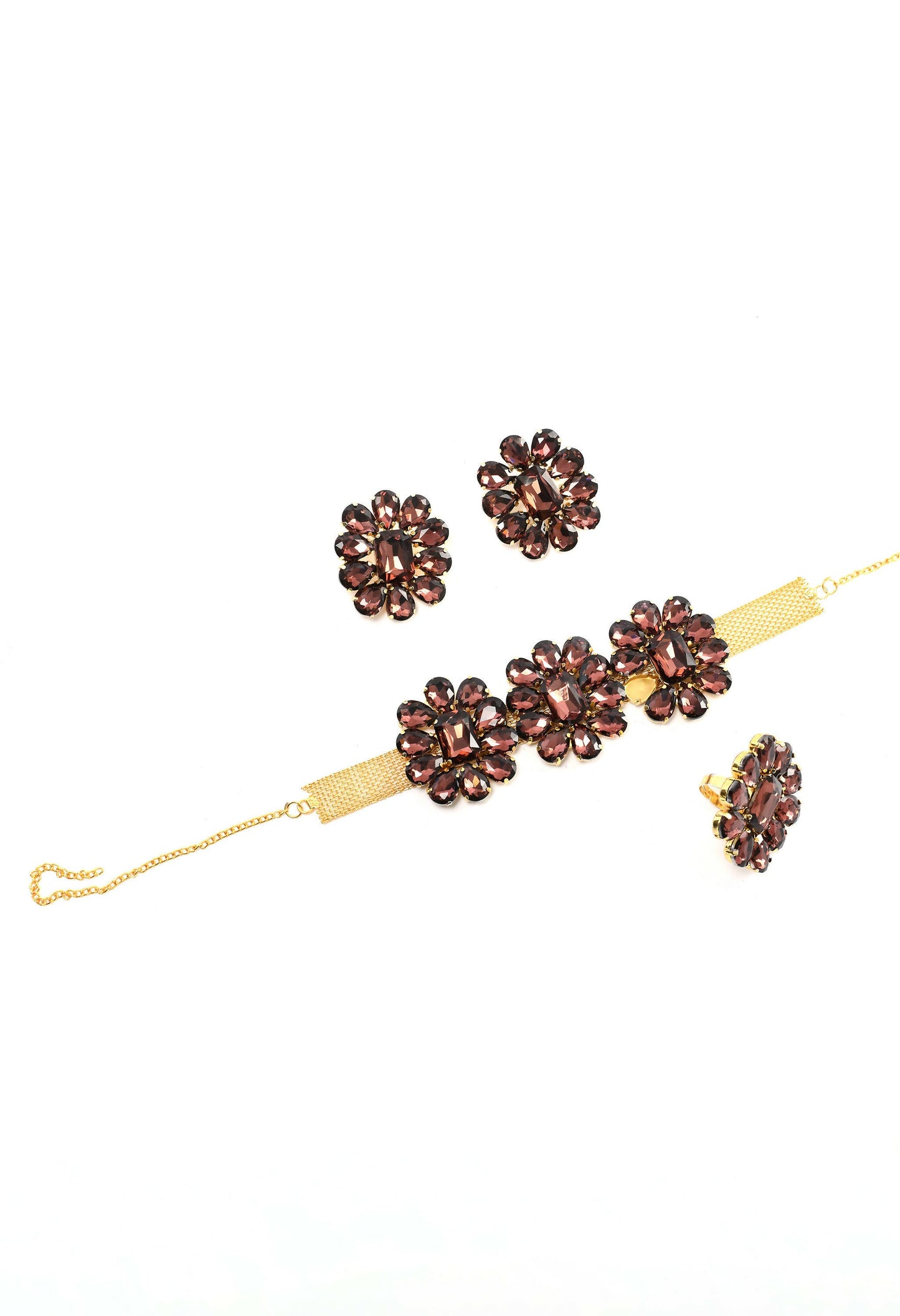 Mominos Fashion Joharkamal Gold-Polished Brass Finish Stone Choker For Women & Girls (Brown) | Swadesiicart