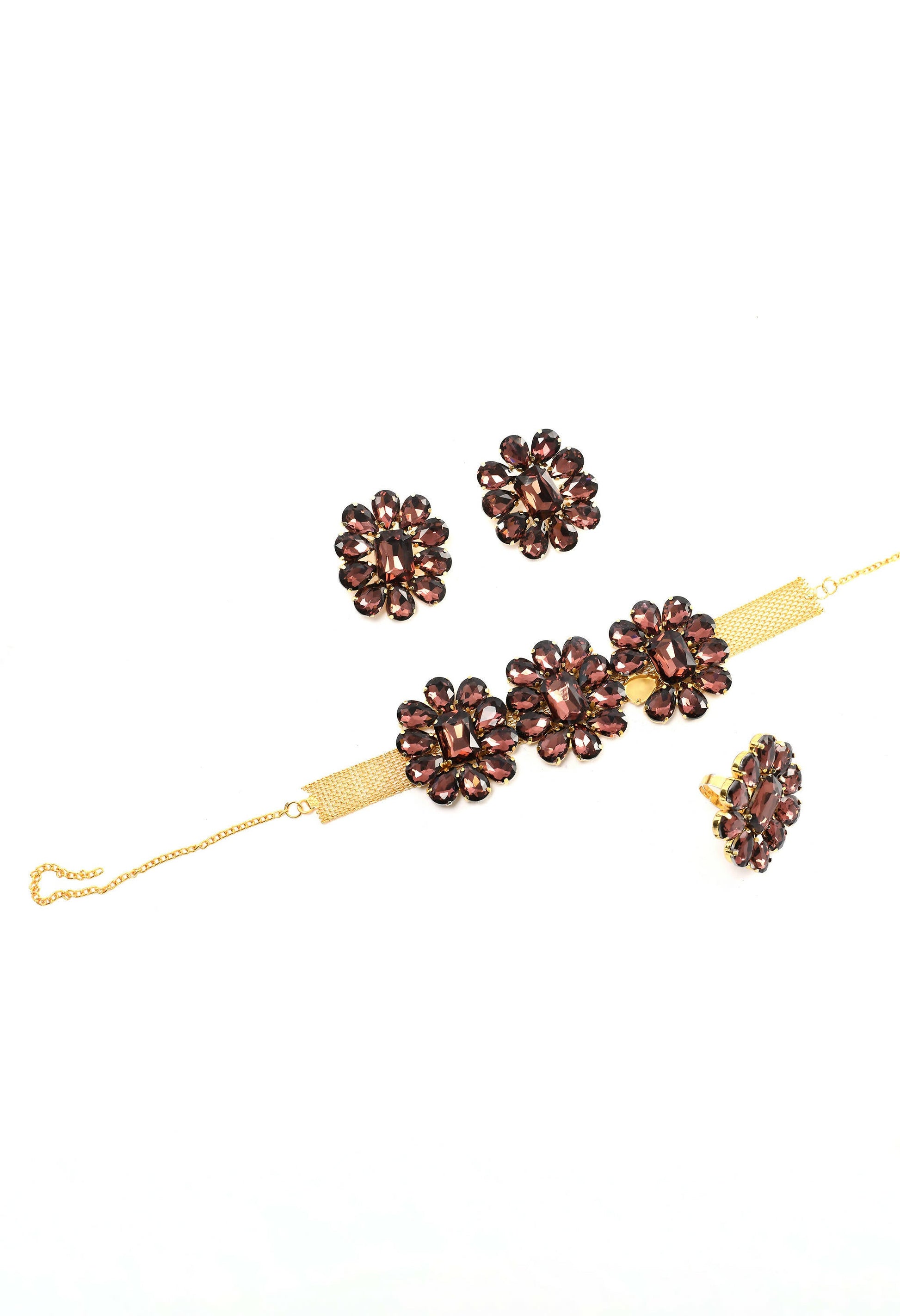 Mominos Fashion Joharkamal Gold-Polished Brass Finish Stone Choker For Women & Girls (Brown) | Swadesiicart